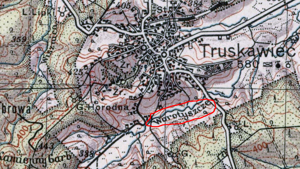 Річка Воротище на старій карті Трускавця