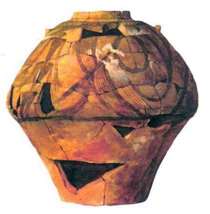 Трипільська кераміка із сонячними символами із Петрен